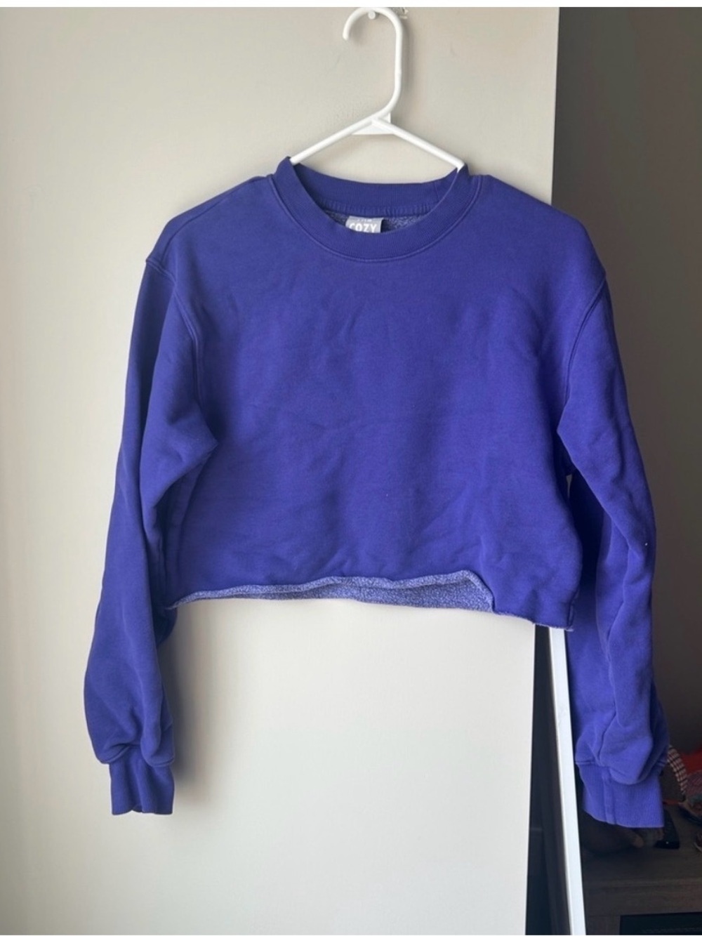 TNA Cozy Fleece Cropped Crewneck Purple XS